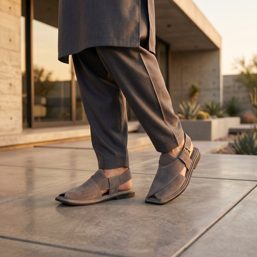 Premium Grey Suede Peshawari Sandal – Handmade Traditional Comfort Footwear