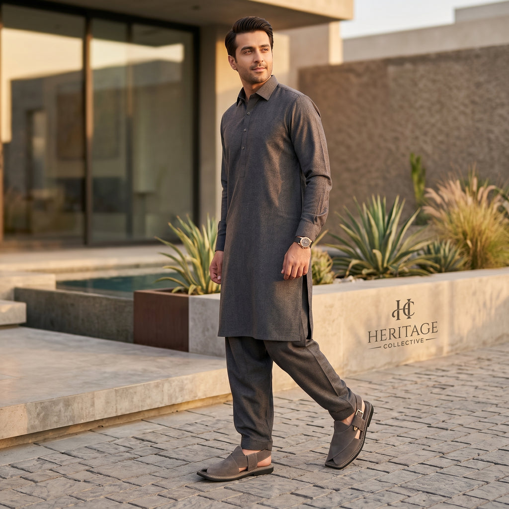 Premium Grey Suede Peshawari Sandal – Handmade Traditional Comfort Footwear