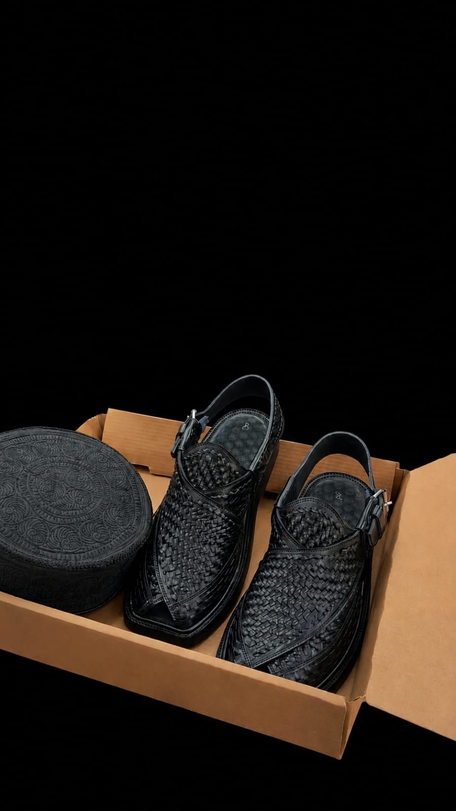 Classic Black Elite Peshawari Chappal – Premium Handmade Men's Sandals
