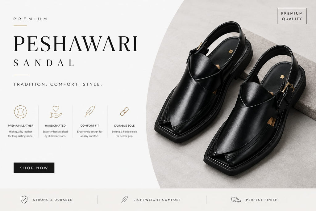 Handmade Black Leather Peshawari Chappal for Men – Classic Pakistani Sandals – Premium Traditional Casual & Formal Footwear