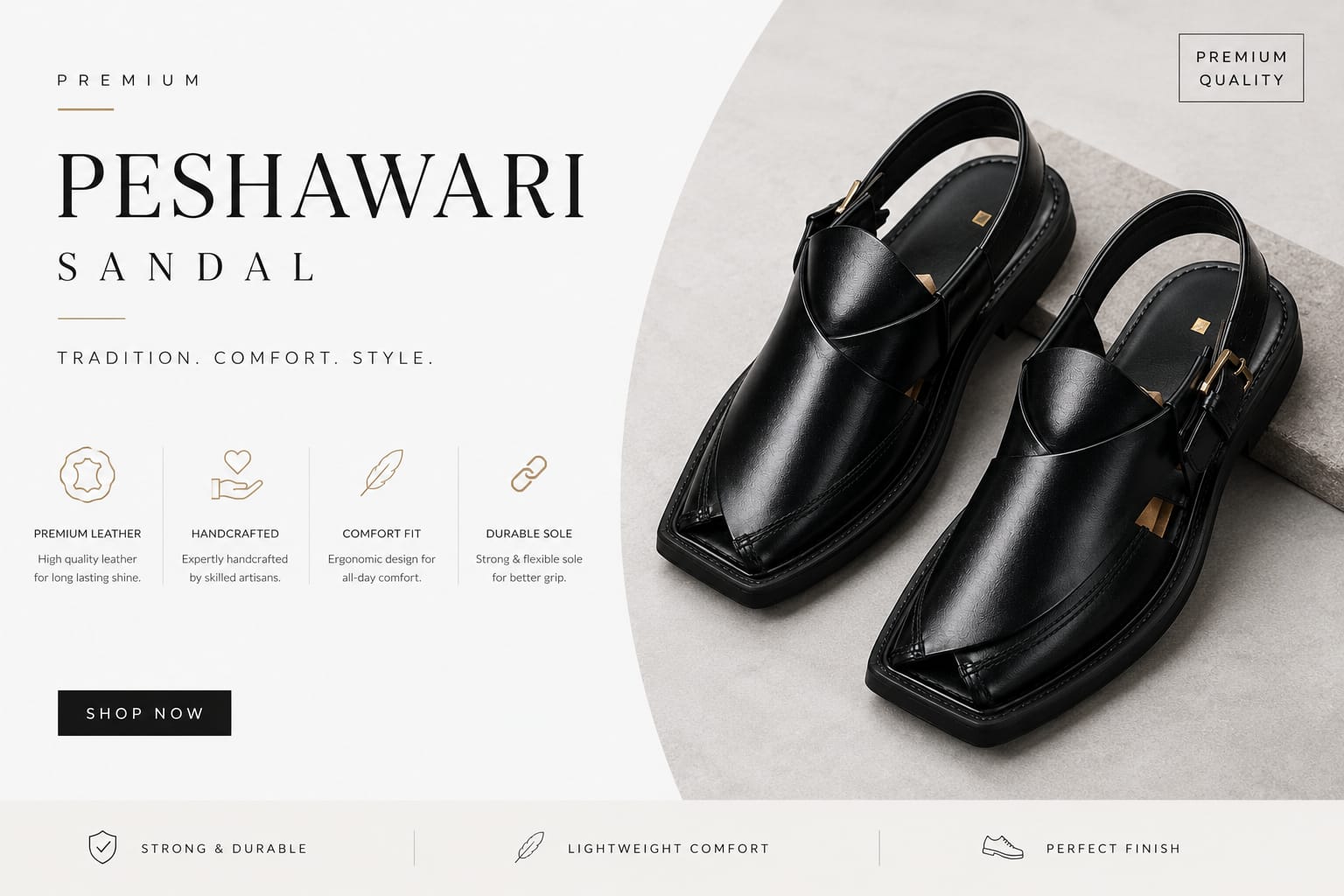 Handmade Black Leather Peshawari Chappal for Men – Classic Pakistani Sandals – Premium Traditional Casual & Formal Footwear