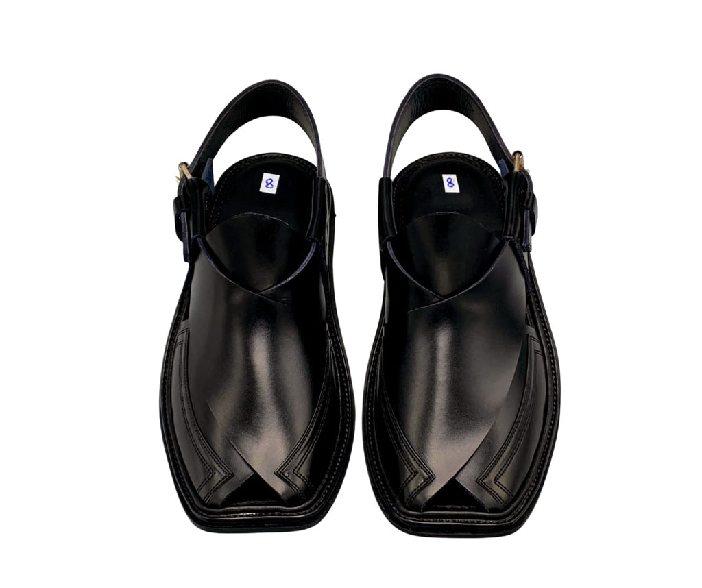 Handmade Black Leather Peshawari Chappal for Men – Classic Pakistani Sandals – Premium Traditional Casual & Formal Footwear