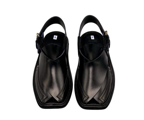 Handmade Black Leather Peshawari Chappal for Men – Classic Pakistani Sandals – Premium Traditional Casual & Formal Footwear