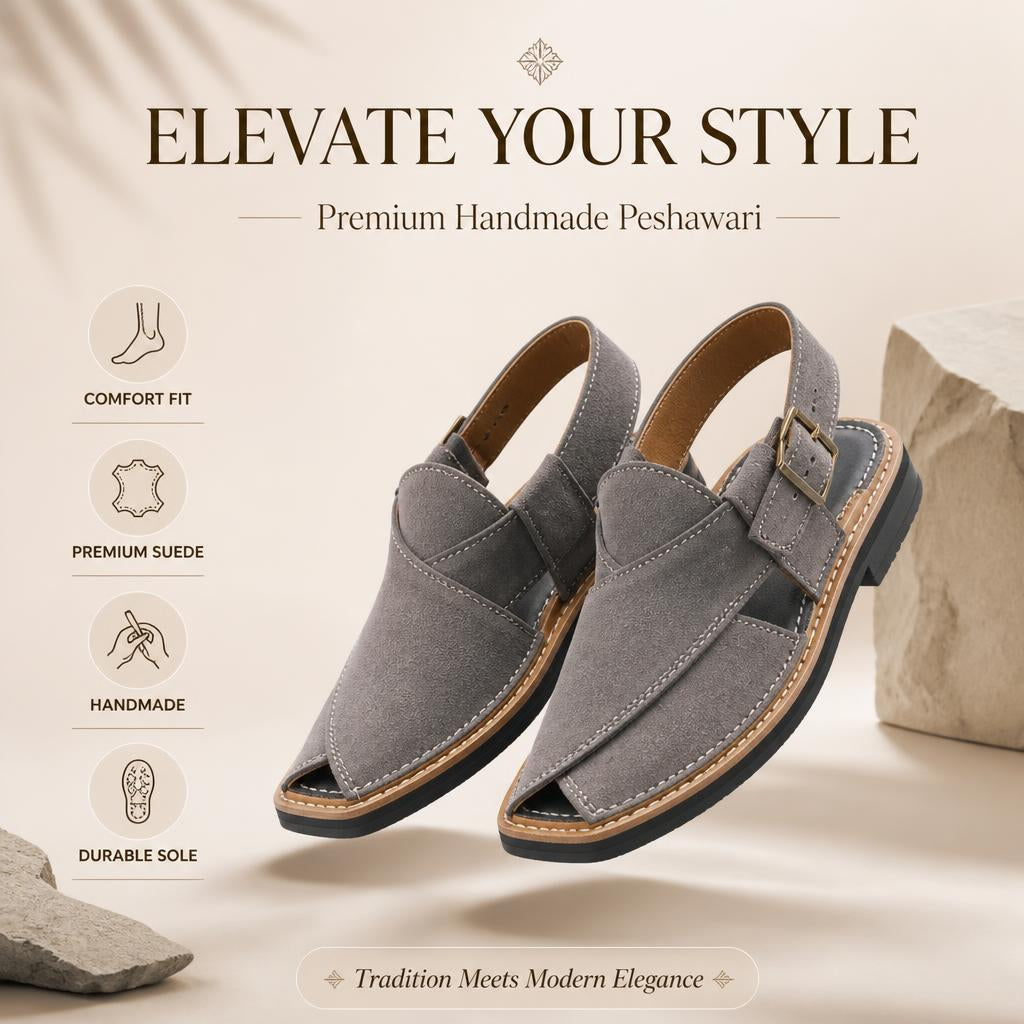 Men's Handmade Peshawari Chappal – Premium Suede Leather Sandals, Comfortable Traditional Footwear, Durable Handmade Stitching