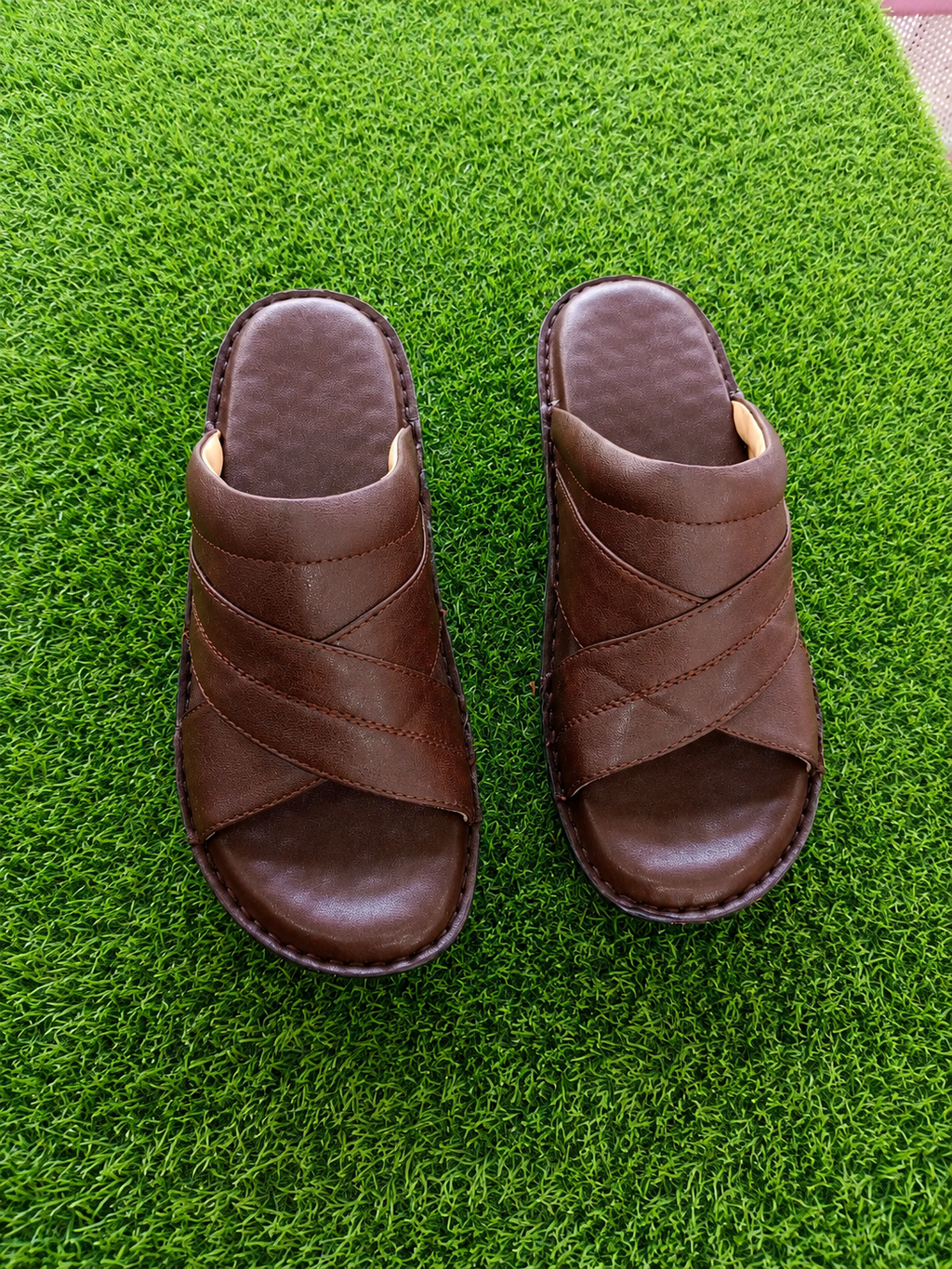 Premium Brown Cross Strap Leather Slippers for Men
Men's Comfort Cross Strap Casual Slippers – Brown